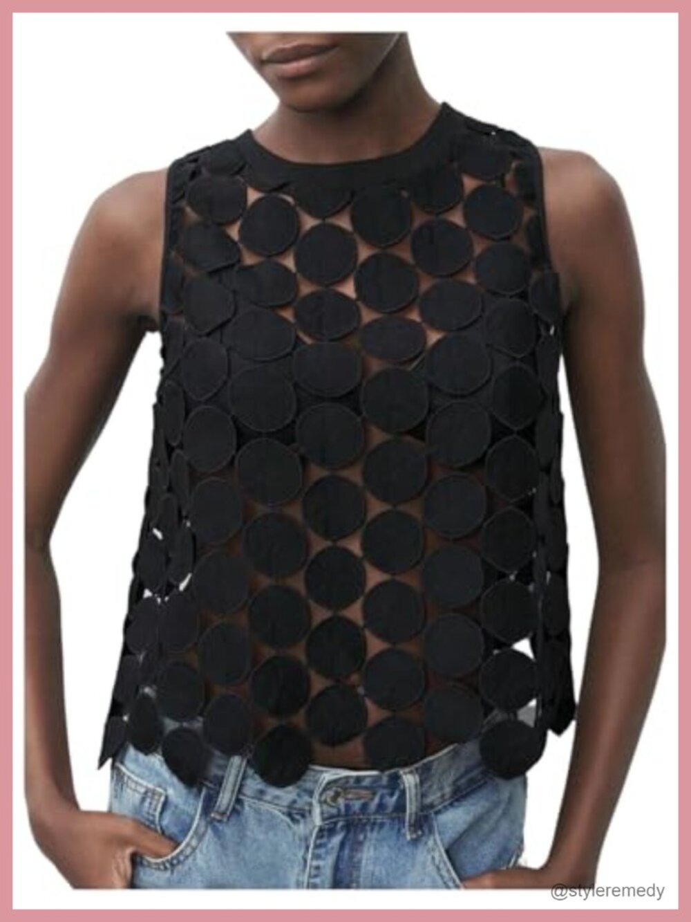 Sheer Polka Dot Asymmetrical Tank Top Sleeveless Summer Top